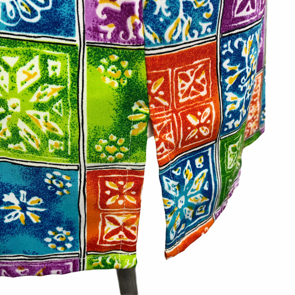 Vintage Retro Blouse Bold Colorful Geometric Short Sleeve Top - Picture 4 of 7